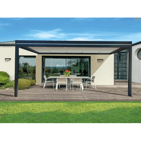 Pergola Aluminium Toit Plat Panneaux Sandwich 62mm Adossée 6x5m