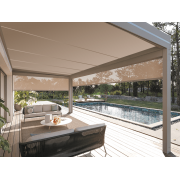 Pergola Aluminium Toit Plat Panneaux Sandwich 62mm Adossée 6x4m avec Stores Verticaux