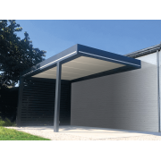 	Carport Aluminium Poteau Déporté Toit Plat Panneaux Sandwich 62mm Adossé 6x4m