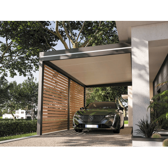 	Carport Aluminium Toit Plat Panneaux Sandwich 62mm Adossé 6x4m
