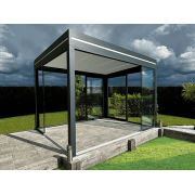 	Pergola Aluminium Toit Plat Panneaux Sandwich 62mm Autoportée 4.3x3m Vitrages Panoramiques