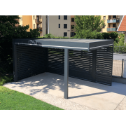 Carport 6m Autoporté avec 2 Poteaux Déportés Toit Plat Panneaux Sandwich 62mm avec Claustras Lames Horirontales Gris Anthracite