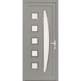 Porte d'Entrée PVC Solano Vitrage Demi-Lune + 5 Carrés Sablé Dépoli