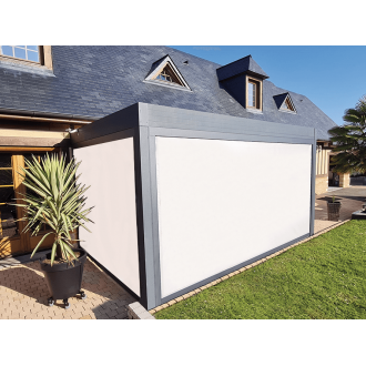 Store motorisé toile pvc précontraint pour pergola