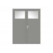 Porte de service PVC 2 vantaux gris clair teinté masse vitrée oculus 1/4
