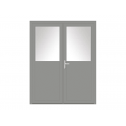 Porte de service PVC 2 vantaux gris clair teinté masse 1/2 vitrée
