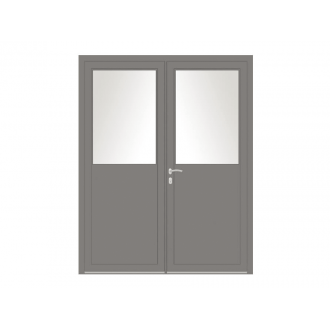 Porte de service Aluminium 2 vantaux panneau plein