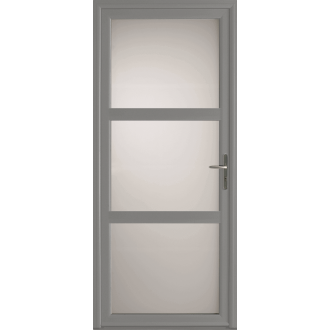 Porte d'Entrée Aluminium vitrée intégralement sablé dépoli & 2 traverses