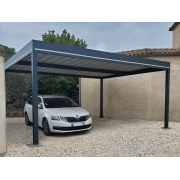 Carport Aluminium OBX Toit Plat Bac Acier 4 Poteaux 5x5.81m Gris Anthracite RAL 7016