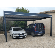 Carport Aluminium OBX Toit Plat Bac Acier 2 Voitures 4 Poteaux 5x5.81m