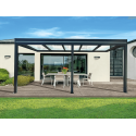 Pergola Aluminium Toit Plat en Verre Feuilleté (Transparent ou Opale) OBX Adossée Sur Mesure