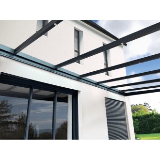 Pergola Aluminium Adossée Toit Plat en Verre Feuilleté 6x3m