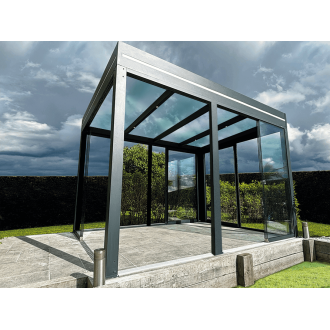 Pergola Aluminium Autoportée Toit Plat en Verre Feuilleté 6x3m