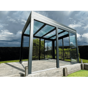 Pergola Aluminium Autoportée Toit Plat en Verre 5x3m