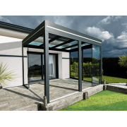 Pergola Aluminium Adossée Toit Plat en Verre 5x3m