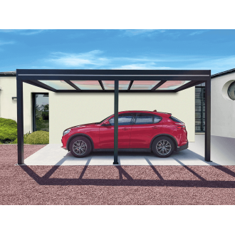 Carport Aluminium Adossé Toit Plat en Verre Feuilleté 6x3m