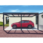 Carport Aluminium Adossé Toit Plat en Verre Feuilleté 6x3m