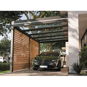 Carport Aluminium Adossé Toit Plat en Verre Feuilleté 6x3m