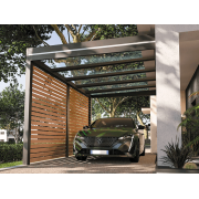 Carport Aluminium Adossé Toit Plat en Verre avec claustra brise-vue