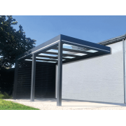 Carport Aluminium Adossé Toit en Verre Feuilleté 3 Poteaux