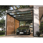 Carport Aluminium Autoporté Toit Plat en Verre avec claustra brise-vue