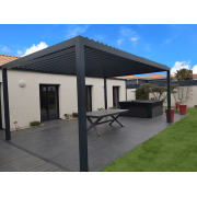 Pergola Bioclimatique S3 Ral 7016 - 6m en 4 Poteaux Lames Perpendiculaires
