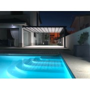 Pergola Toile Rétractable Grande S-Luxe Sauleda® Gris 7016 Adossée Eclairage Led