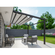 Pergola Toile Rétractable 4.3x4m Blanche Tendue Grande S-Luxe Sauleda® Adossée Electrique