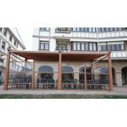 Terrasse Hôtel Restaurant Pergola Toile Rétractable Grande S-Luxe Sauleda® Coloris Ton Bois Pin