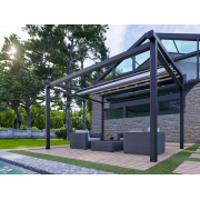 Pergola Toile Rétractable Grande S-Luxe Sauleda® 4.5x4.5m 4 Poteaux Gris Anthracite 7016
