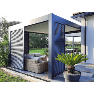 Claustra Brise Vue sur Pergola Lames Horizontales Gris Anthracite