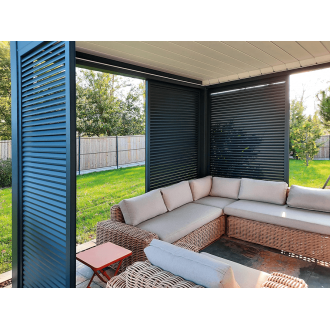 Claustra Brise Vue sur Pergola Lames Horizontales Gris Anthracite