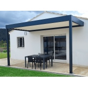 Pergola Toit Rétractable Motorisé 5x2.45m RAL Gris Anthracite, Lames Blanc