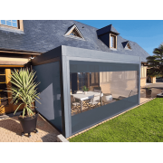 Store ZIP avec Manivelle Coffre 120 Toile Cristal Transparent + Micro-Perforée Dickson