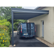 Carport 3.5x8.5m Toit Plat Panneaux Sandwich 16mm Adossé