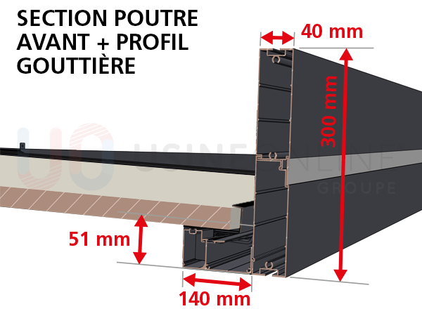 section poutre avant profil gouttière-